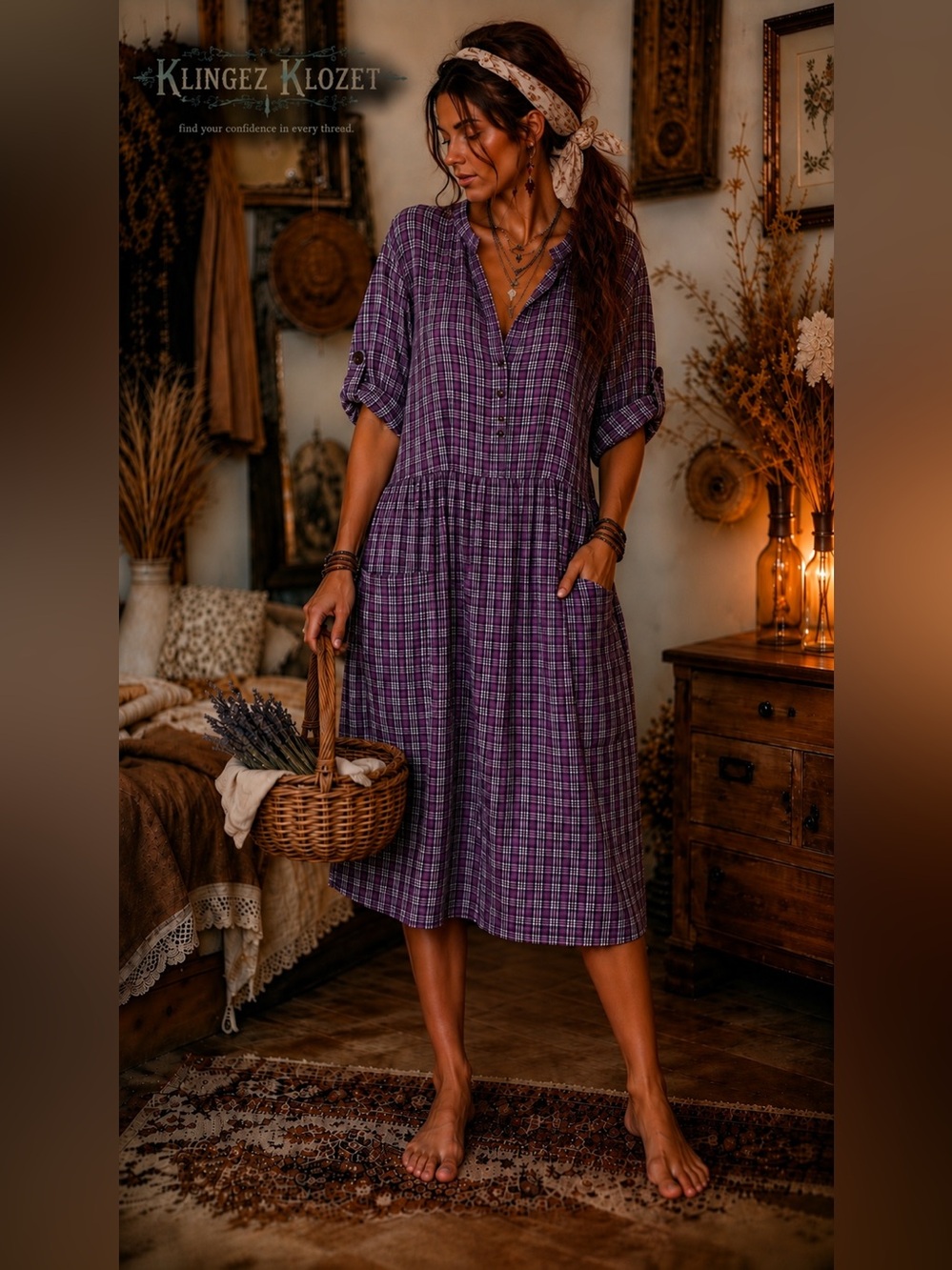 Duluth Trading Co Purple Plaid Relaxed Shirt Dress 2XL Roll Tab Sleeves Pockets